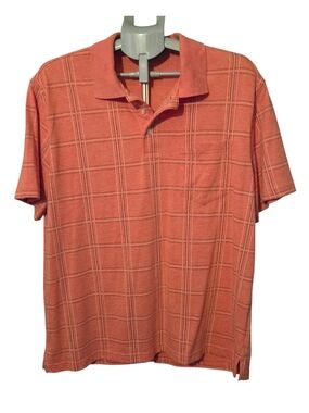 George Coral Plaid Short Sleeve Polo Shirt Men's Size Large (42-44)